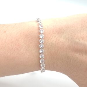 Silver Tone CZ Tennis Bracelet Adjustable Slider Crystal Bracelet